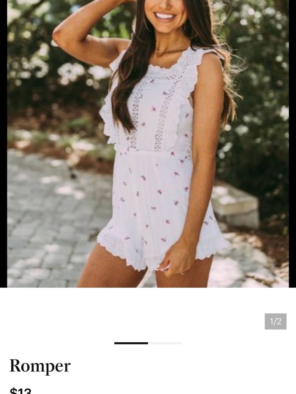 White Lace-Trim Floral Romper